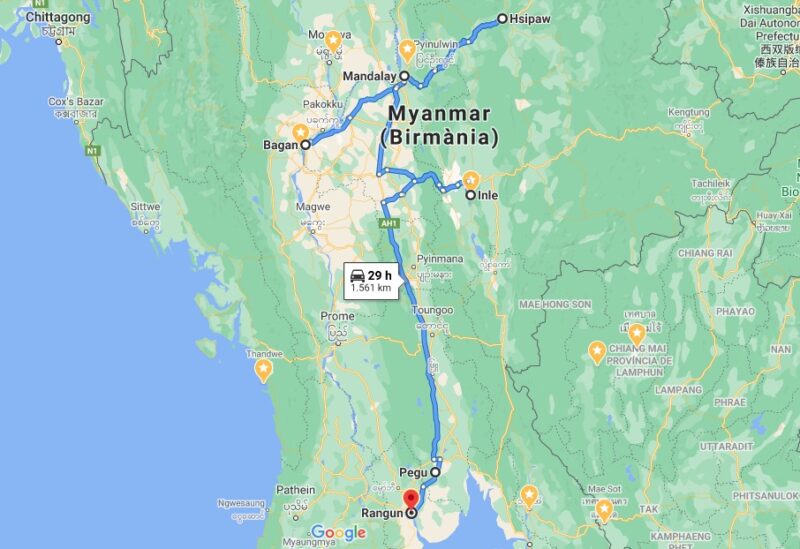 Ruta de viatge per Myanmar